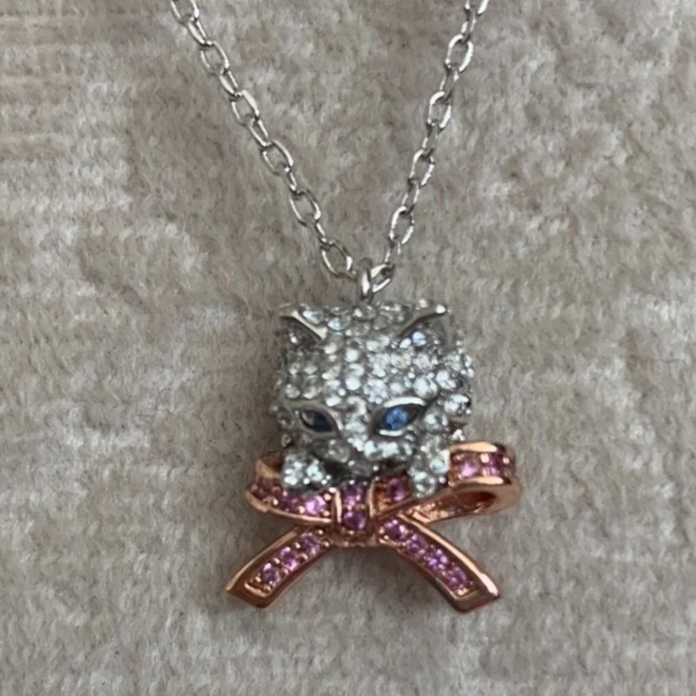 KATE SPADE Two-Tone Pavé & Stone Pawlina Mini Pendant Necklace in Silver/RoseGld - Picture 4 of 5